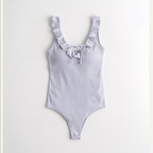 Hollister Gilly Hicks Ruffle Tie Front Cheeky Bodysuit, Light Blue - Picture 1 of 6